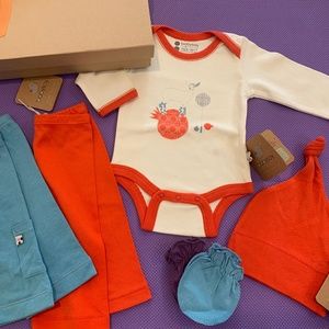 Babysoy Newborn Gift Set - Bodysuit/2 pants/Hat/Newborn Mittens/Box - 0-3 months